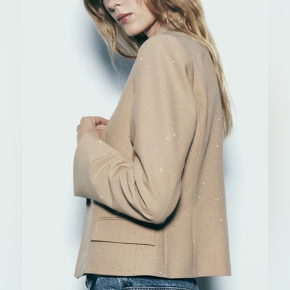 Zara BEIGE CROPPED BLAZER WITH RHINESTONES - Picture 11 of 14